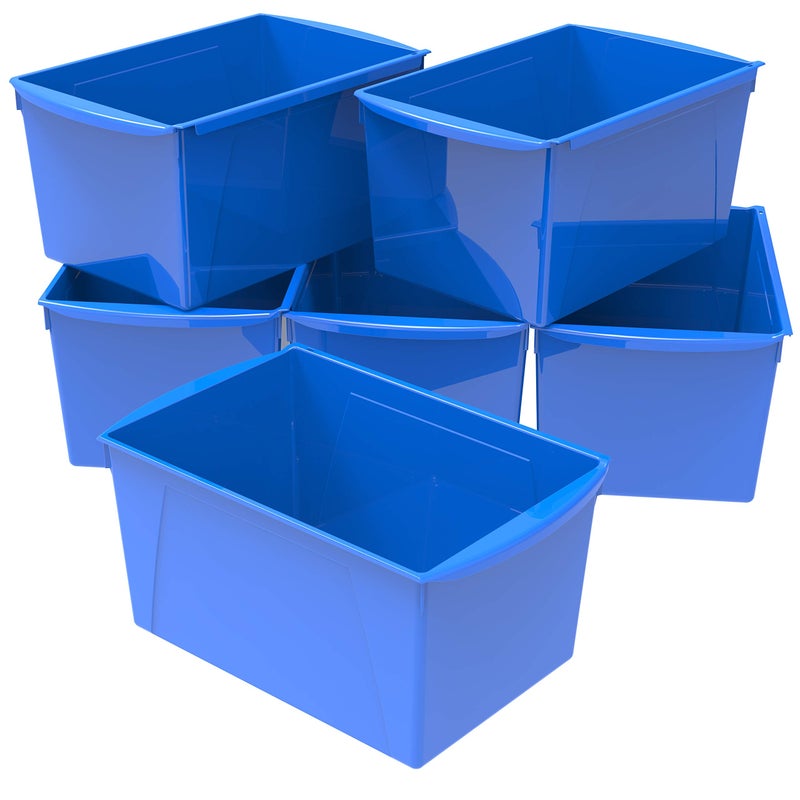Storex Extra-Large Book Bin, Interlocking Plastic Organizer for Home, Office and Classroom, Blue, (71135U06C) (Pack of 6) - Image 1